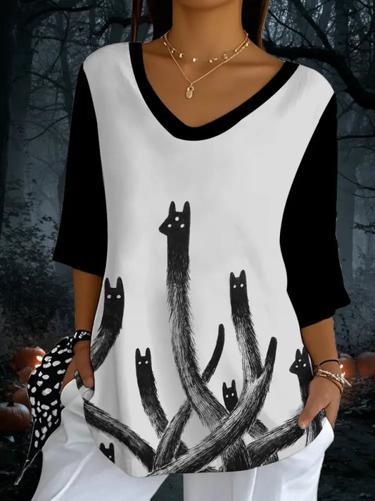 Women’s Halloween Cat Print Top As picture / S