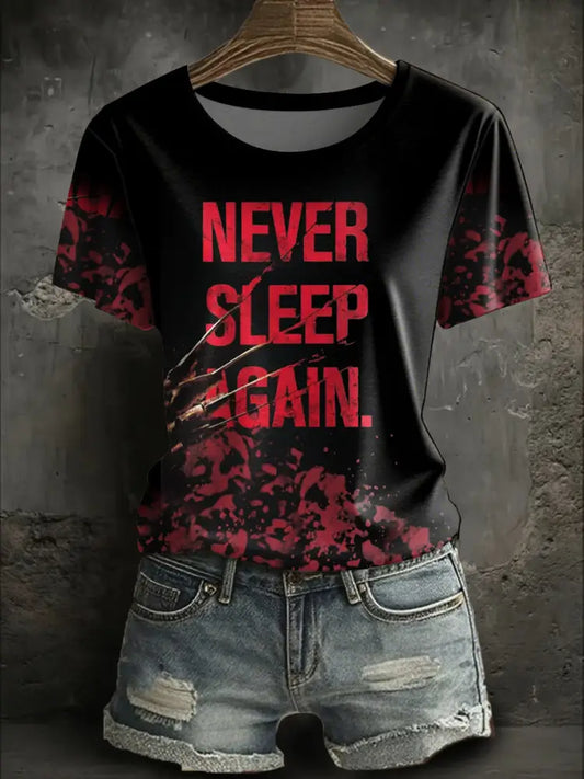 Women’s Halloween Horror Nightmare Printed T-shirt Black / S