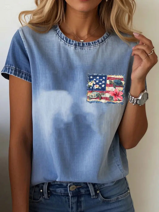 Women’s Hawaiian Turtle Hibiscus T-shirt Blue / S