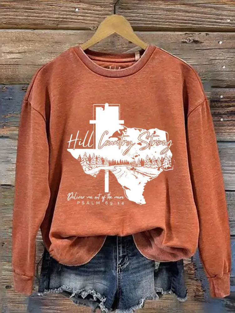 Women’s Hill Country Strong Print Top Pumpkin Orange / S