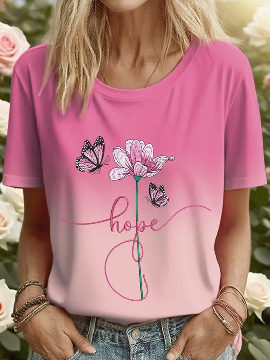 Women’s hope butterfly floral T-shirts Pink / S