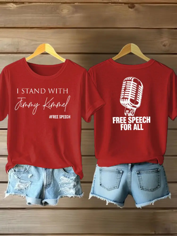 Women’s I Stand with Jimmy Kimmel Iron On Short Sleeve T-Shirt Red / S