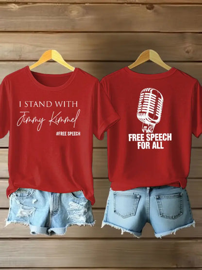 Women’s I Stand with Jimmy Kimmel Iron On Short Sleeve T-Shirt Red / S