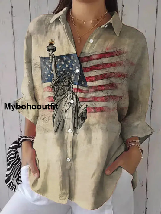 Women’s Independence Day Art Print Casual Shirt A / S