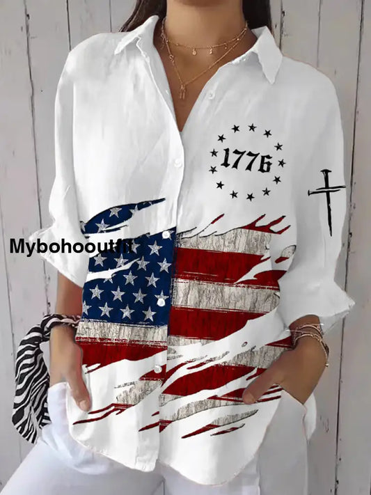 Women’s Independence Day Art Print Casual Shirt A / S