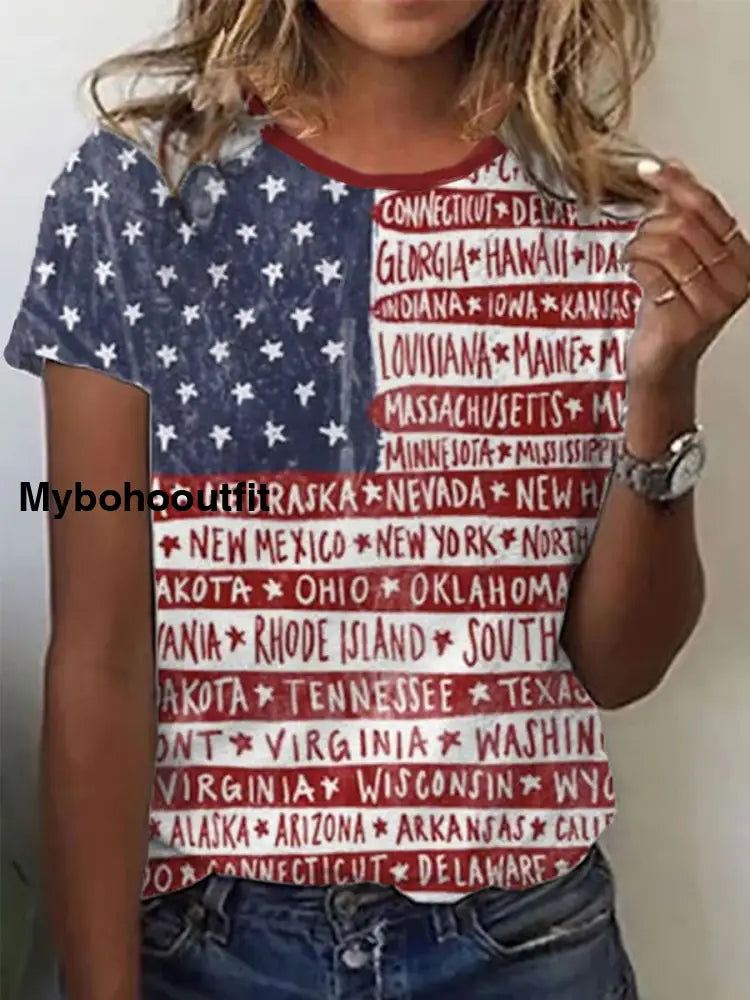 Women’s Independence Day Art Print Casual T-Shirt A / S