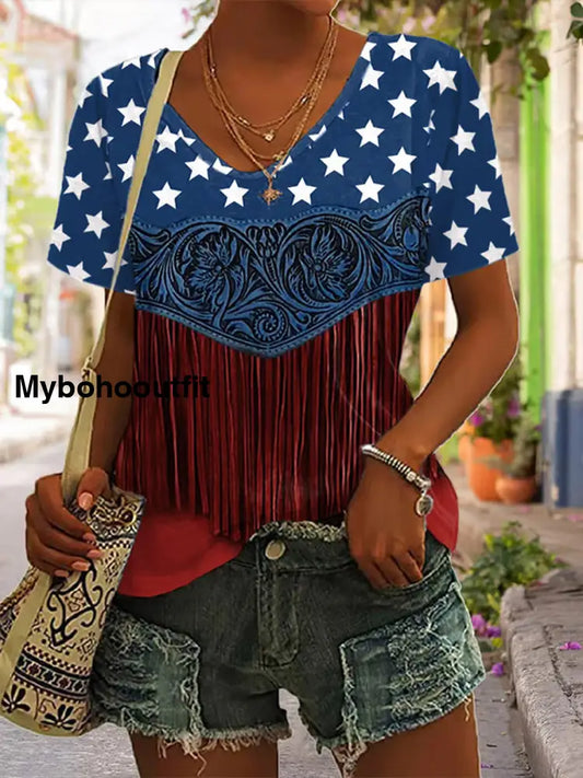 Women’s Independence Day Art Print Casual T-Shirt A / S