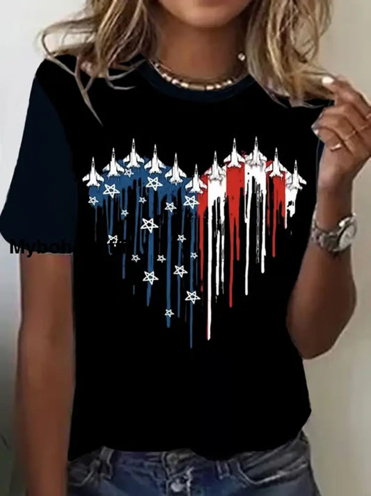 Women’s Independence Day Art Print Casual T-Shirt A / S