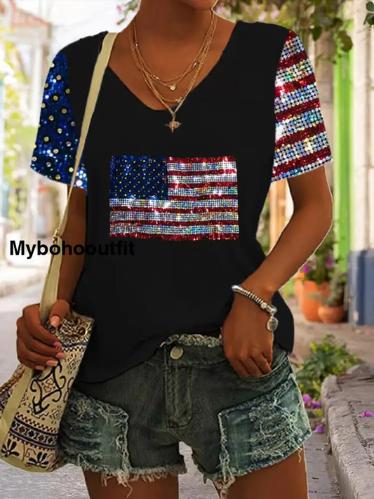 Women’s Independence Day Art Print Casual T-Shirt A / S