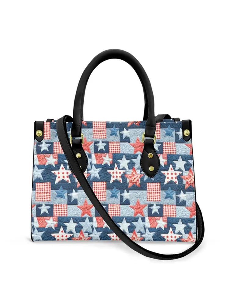 Women’s Independence Day Art Star Plaid Leather Tote Shoulder Bag