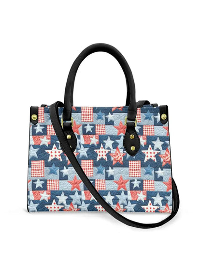 Women’s Independence Day Art Star Plaid Leather Tote Shoulder Bag