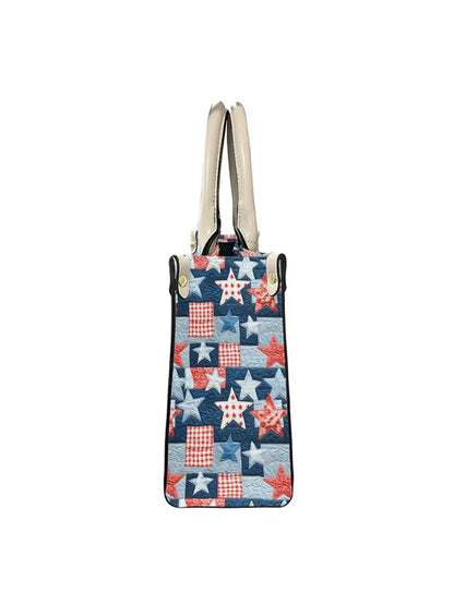 Women’s Independence Day Art Star Plaid Leather Tote Shoulder Bag