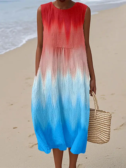 Women’s Independence Day Inspired Contrast Color Linen Dress As picture / S