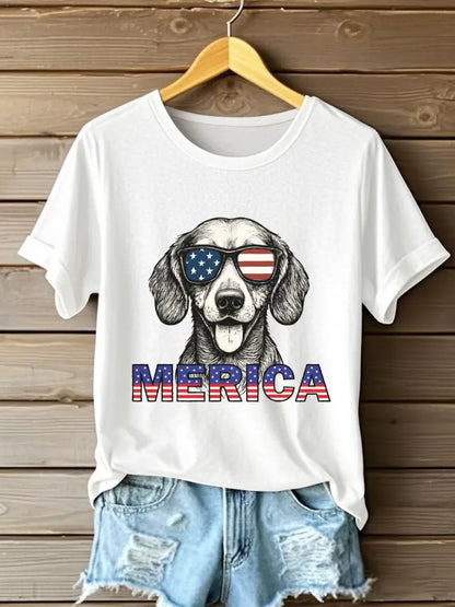 Women’s Independence DayPatriotic Dachshund Short Sleeve T-Shirt White / S