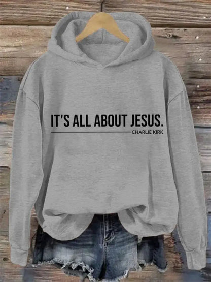 Women’s It’s All About Jesus Charlie Kirk Hoodie Light Gray / S
