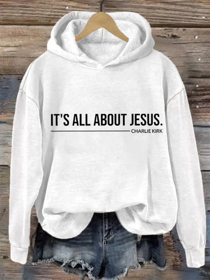 Women’s It’s All About Jesus Charlie Kirk Hoodie White / S