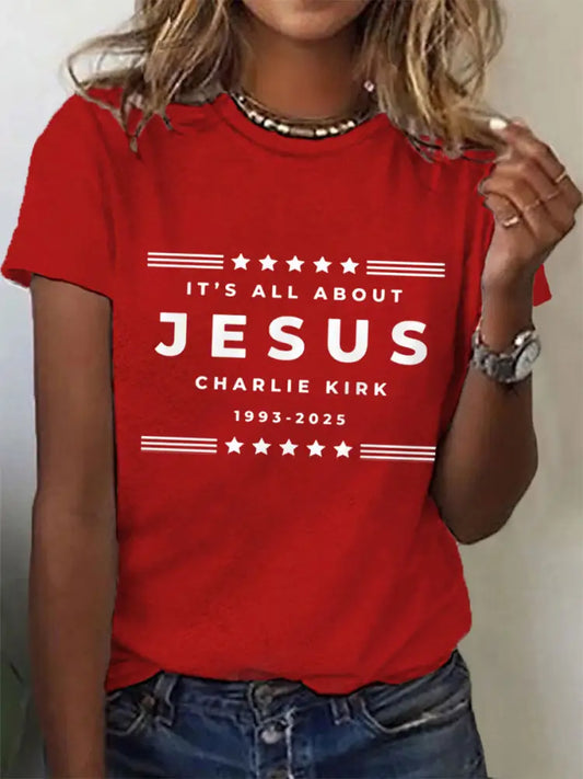 Women’s It’s All About Jesus Charlie Kirk Tee Red / S