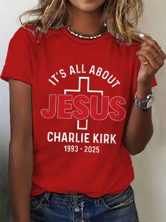 Women’s It’s All About Jesus Charlie Kirk Tee Red / S