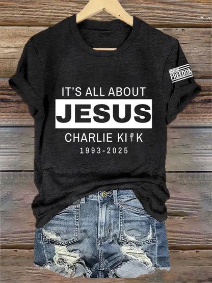 Women’s It’s All About Jesus R.I.P Charlie Kirk Tee Black / S