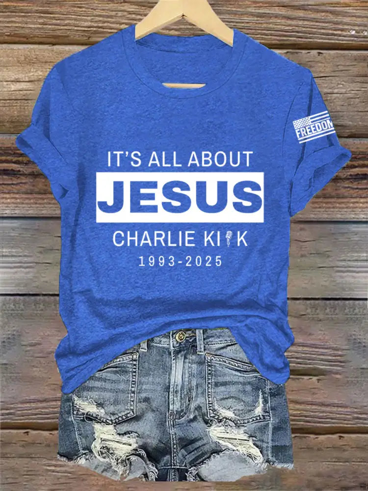 Women’s It’s All About Jesus R.I.P Charlie Kirk Tee Blue / S