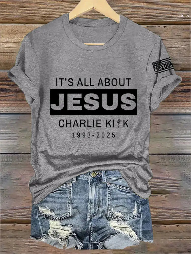 Women’s It’s All About Jesus R.I.P Charlie Kirk Tee Light Gray / S