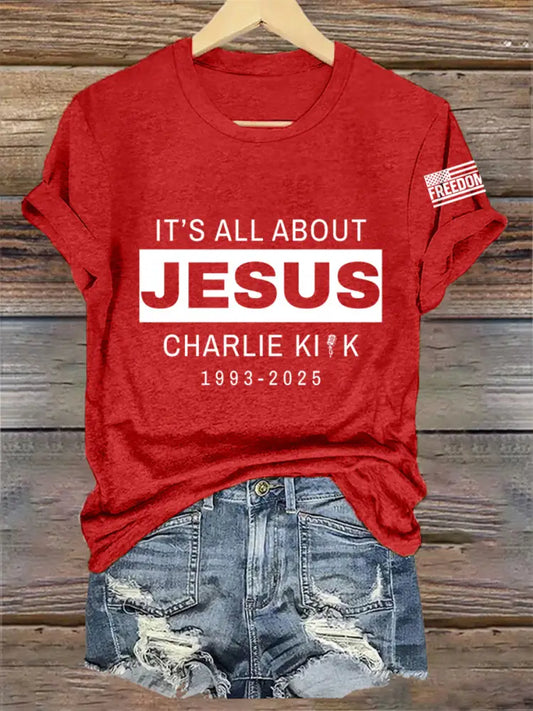 Women’s It’s All About Jesus R.I.P Charlie Kirk Tee Red / S