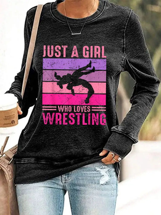 Women’s Just A Girl Who Loves Wrestling sweatshirt Black / S