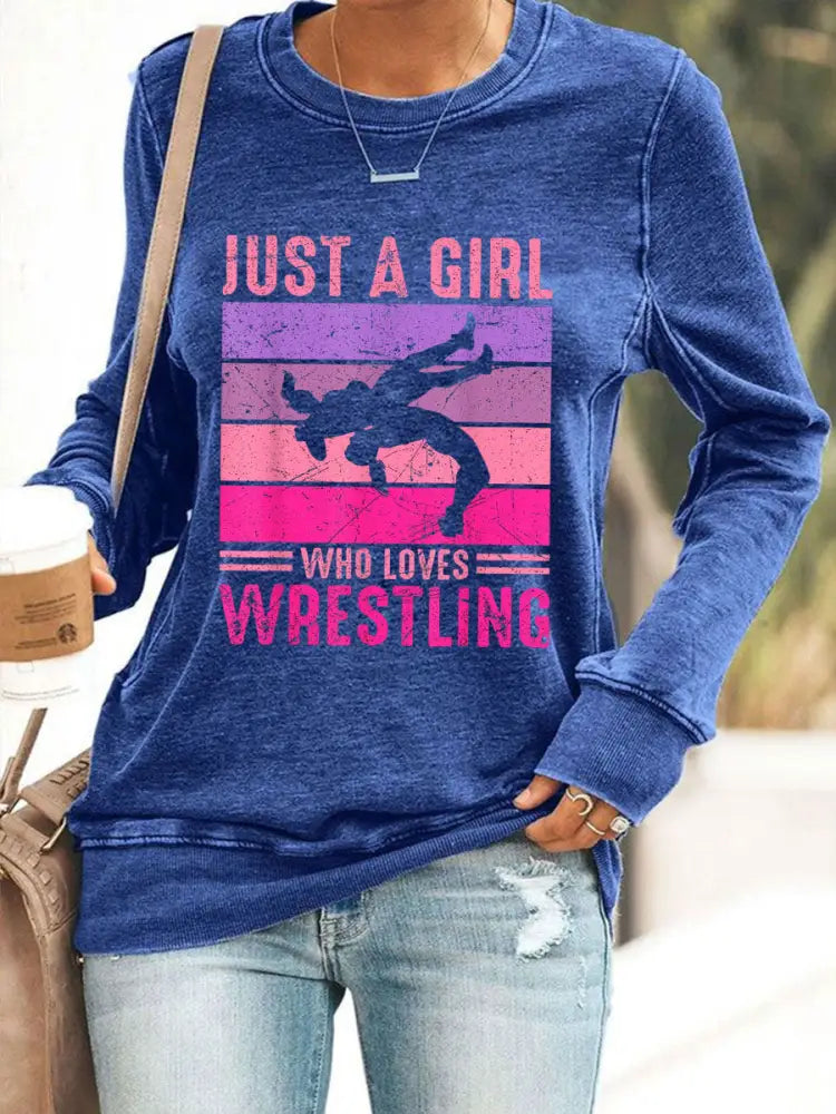 Women’s Just A Girl Who Loves Wrestling sweatshirt Blue / S