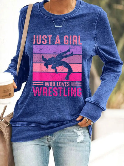 Women’s Just A Girl Who Loves Wrestling sweatshirt Blue / S