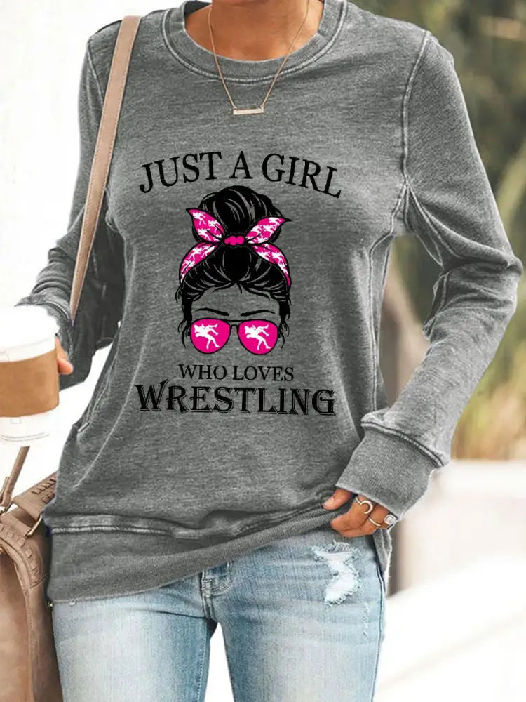 Women’s Just A Girl Who Loves Wrestling sweatshirt Gray / S