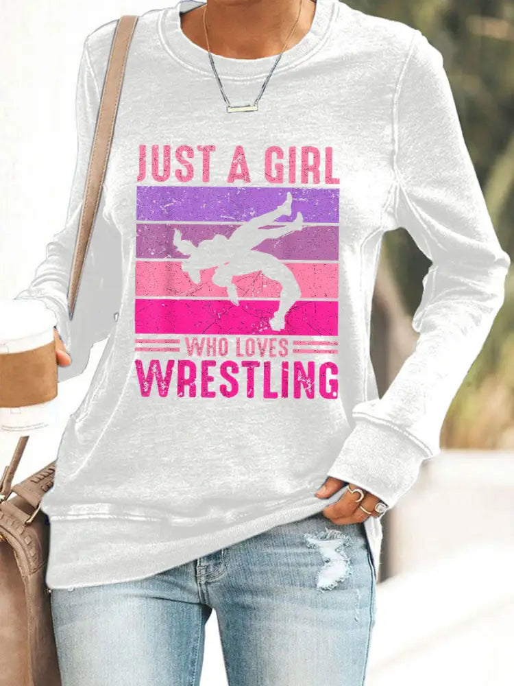 Women’s Just A Girl Who Loves Wrestling sweatshirt White / S