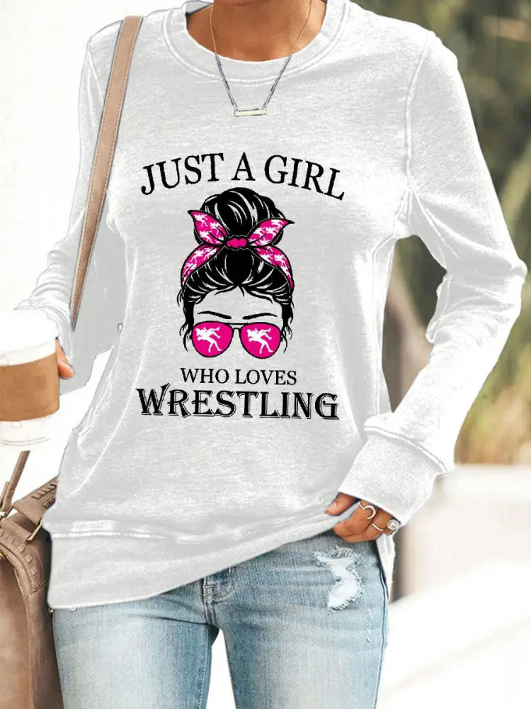 Women’s Just A Girl Who Loves Wrestling sweatshirt White / S