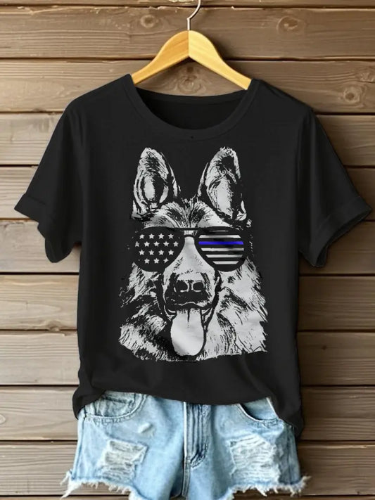 Women’s K9 Thin Blue Line Flag German Shepherd Police Dog T-Shirt Black / S