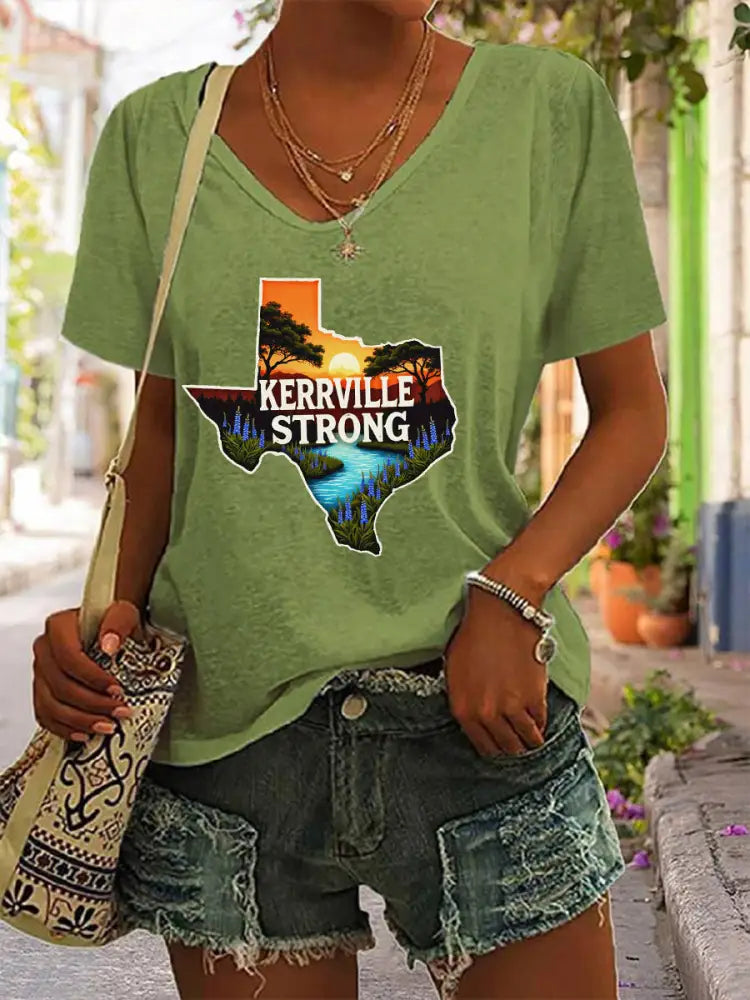 Women’s Kerrville Strong Printed T-Shirt Green / S