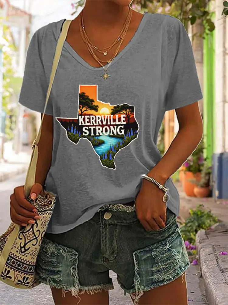 Women’s Kerrville Strong Printed T-Shirt Light Gray / S