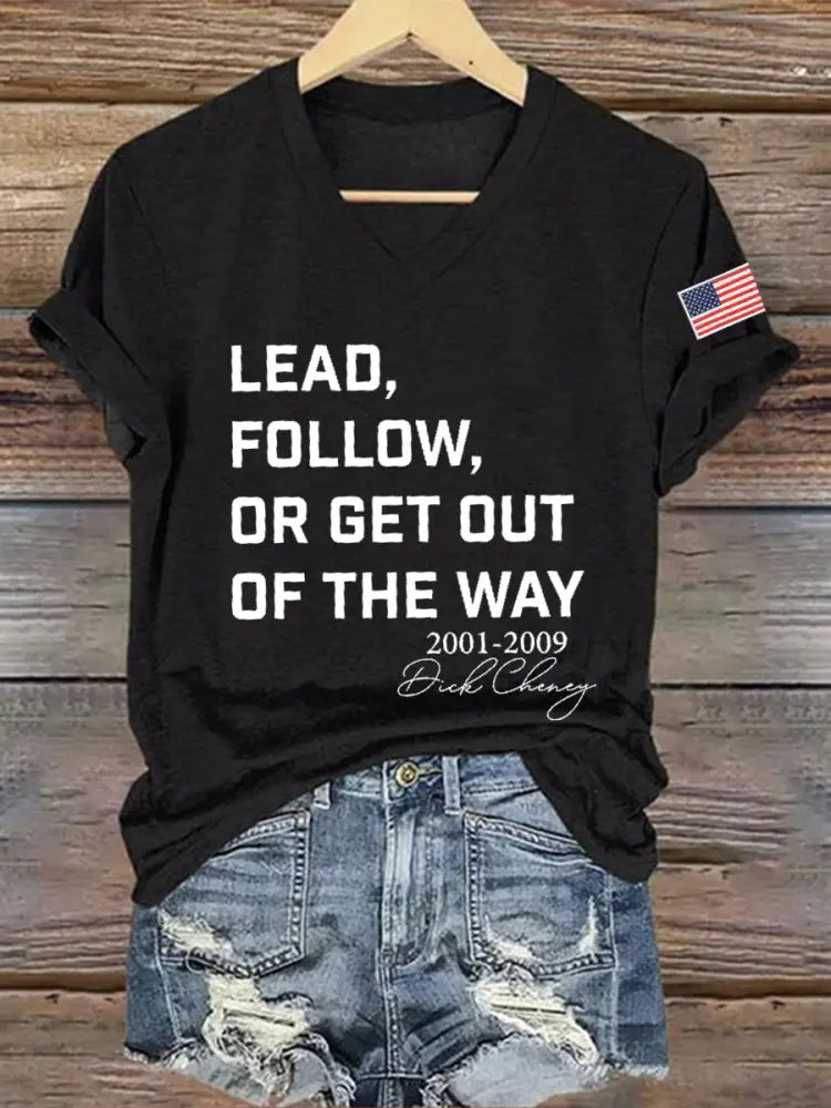 Women’s Lead Fallow Or Get Out Of The Way Print V Neck Short Sleeve T-shirt Black / S