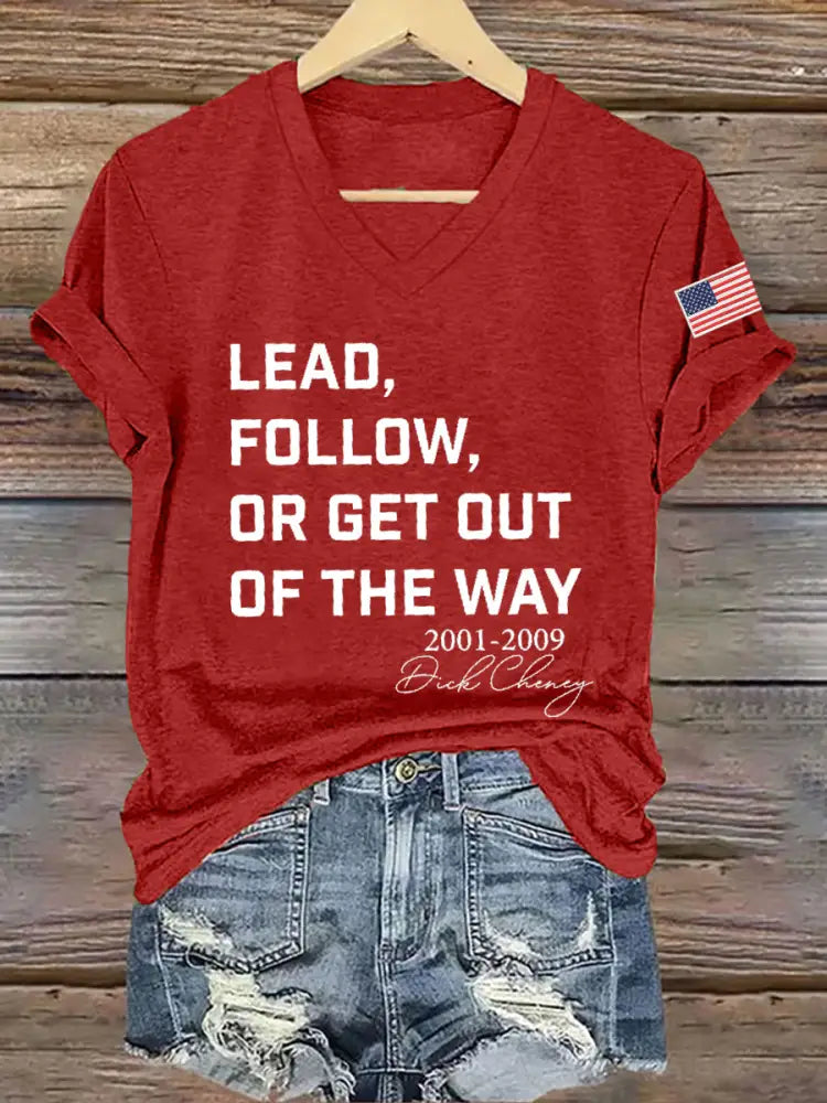 Women’s Lead Fallow Or Get Out Of The Way Print V Neck Short Sleeve T-shirt Red / S