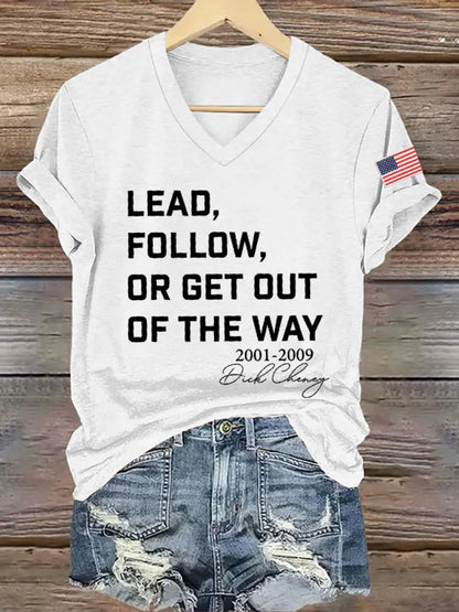 Women’s Lead Fallow Or Get Out Of The Way Print V Neck Short Sleeve T-shirt White / S