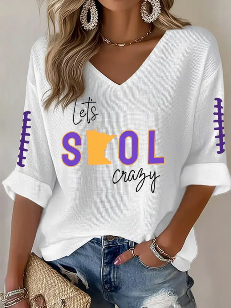 Women’s Let’s SKOL Crazy! Football Fans Lovers Gameday Casual V Neck Top White / S