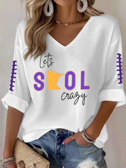 Women’s Let’s SKOL Crazy! Football Fans Lovers Gameday Casual V Neck Top White / S