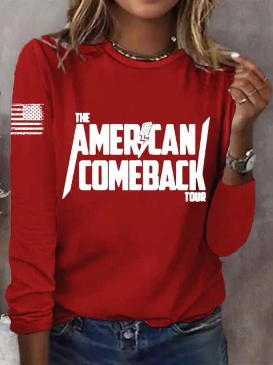 Women’s Limited Edition Charlie Kirk US Comeback Tour Long-Sleeved T-shirt Red / S
