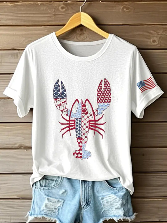 Women’s Lobster Pattern Patchwork Art T-Shirt White / S
