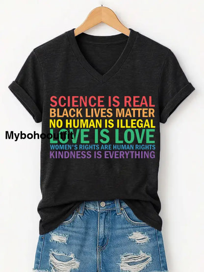 Women’s Love Is Love Pride Month Casual V-Neck Tee Black / S