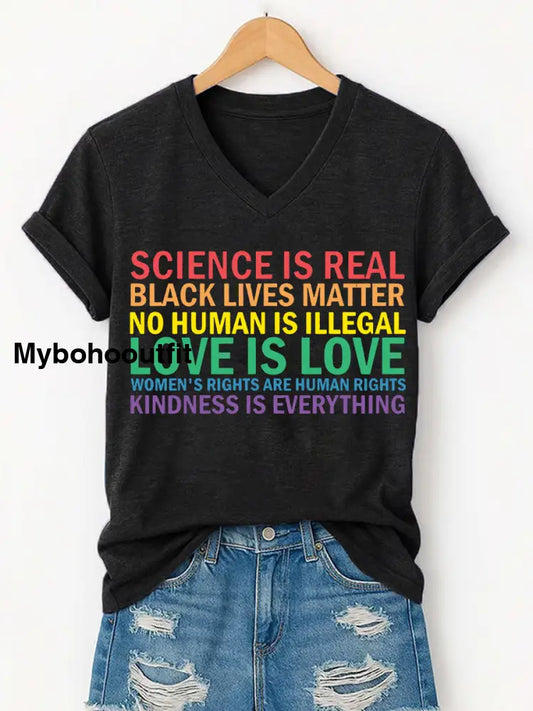 Women’s Love Is Love Pride Month Casual V-Neck Tee Black / S