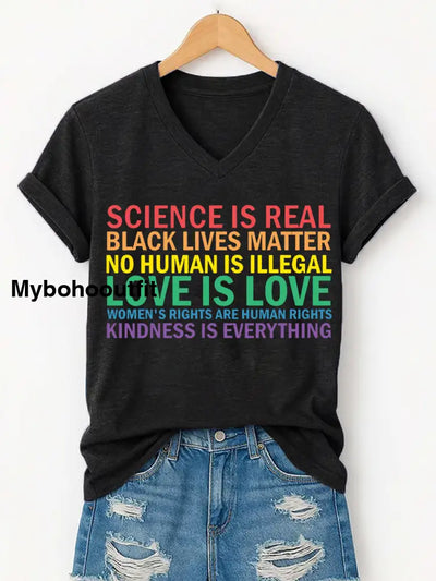 Women’s Love Is Love Pride Month Casual V-Neck Tee Black / S