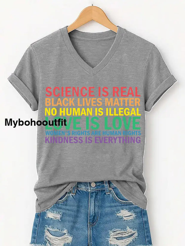 Women’s Love Is Love Pride Month Casual V-Neck Tee Light Gray / S