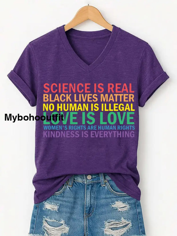 Women’s Love Is Love Pride Month Casual V-Neck Tee Purple / S