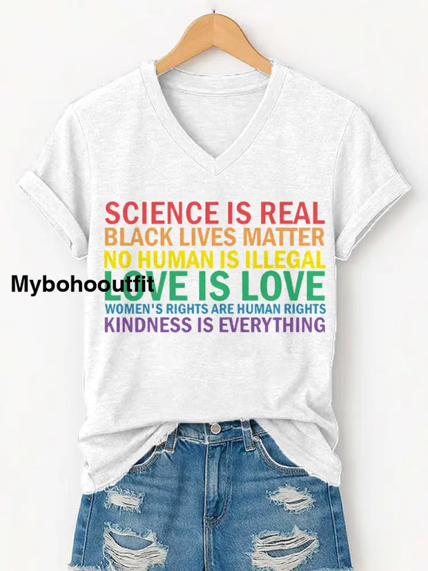 Women’s Love Is Love Pride Month Casual V-Neck Tee White / S
