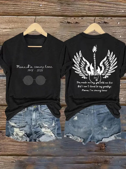 Women’s Mama I’m Coming Home Rock Legend Memorial V-Neck Tee Black / S