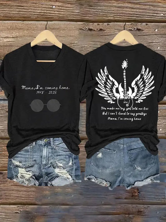 Women’s Mama I’m Coming Home Rock Legend Memorial V-Neck Tee Black / S